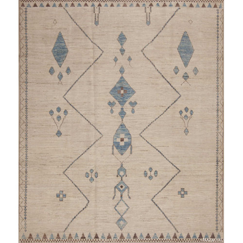 Nazmiyal Collection OneofaKind Cream/Light Blue Tribal Minimalist